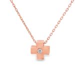 Dainty 18K Rose Gold Cross Necklace - Diamond Accent GPD004