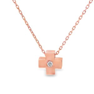 Dainty 18K Rose Gold Cross Necklace - Diamond Accent GPD004