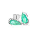 18K Gold Emerald Stud Diamond Earrings GED025