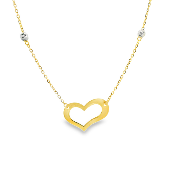 Heart Necklace with Diamond-Cut Station Beads - 18K Gold GP082