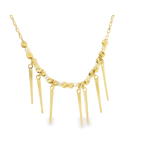 Beaded Spiked Fringe Necklace in18K Gold Necklace GP058