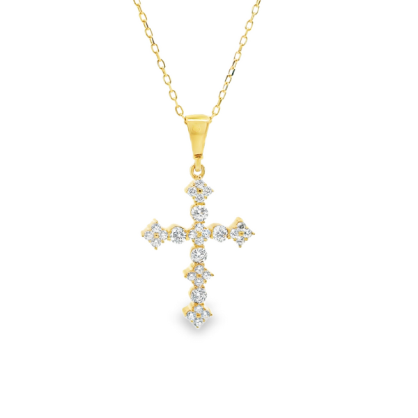 Dainty Mixed-Cut Cubic Zirconia 18K Gold Cross Pendant GC071