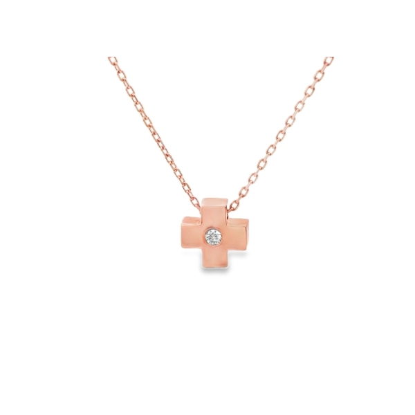 Dainty 18K Rose Gold Cross Necklace - Diamond Accent GPD004