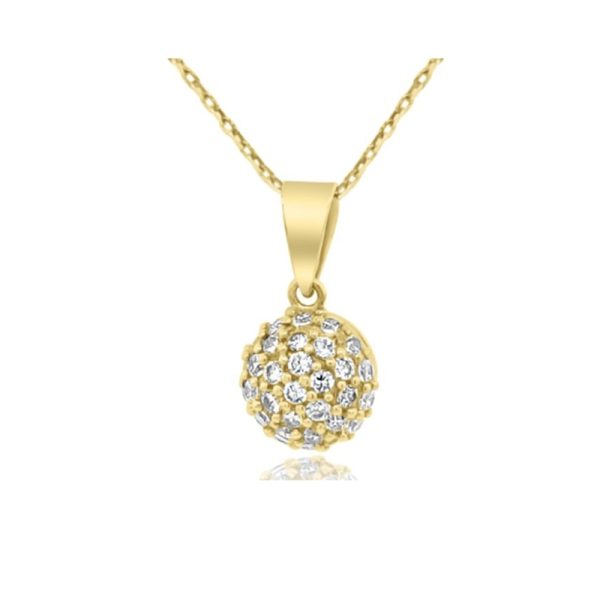 Solid 18K Yellow Gold CZ Pave Sphere Pendant GP066