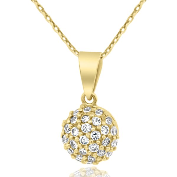 Solid 18K Yellow Gold CZ Pave Sphere Pendant GP066