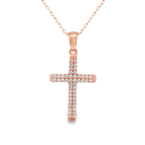 Dazzling 18K Rose Gold Pave CZ Cross Necklace GC063
