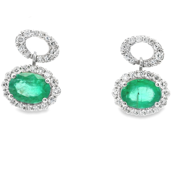 18K Gold Emerald Drop Diamond Earrings GED026