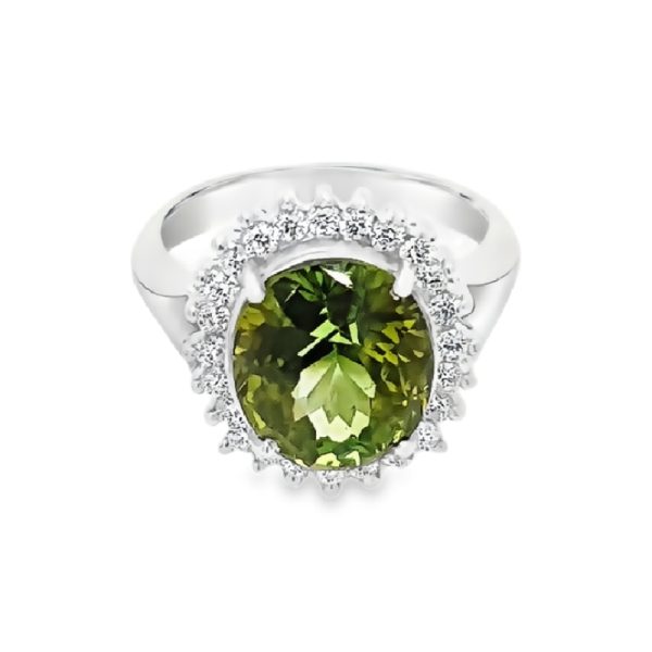 Green Tourmaline Ring | 18K Gold with Diamond Halo GRD020-1