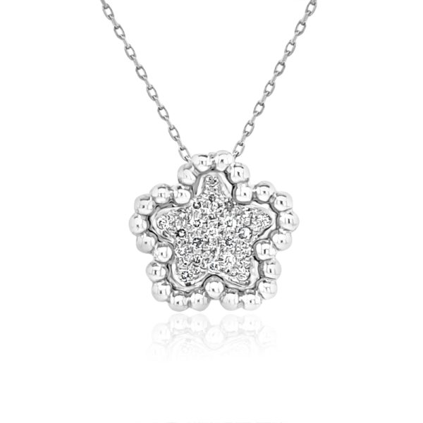 18K White Gold Pavé Diamond Flower Necklace GPD033