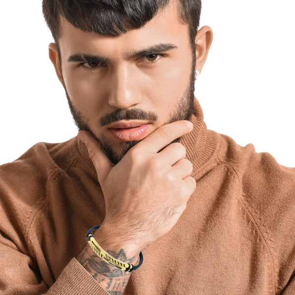 Unisex 18K Gold Bar Bracelet on Dual-Tone Braided Cord GB042