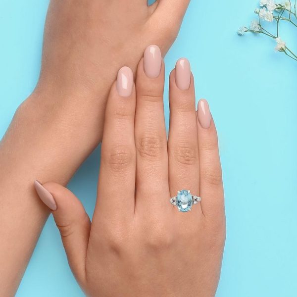 18K Gold Aquamarine Diamond Ring GRD127