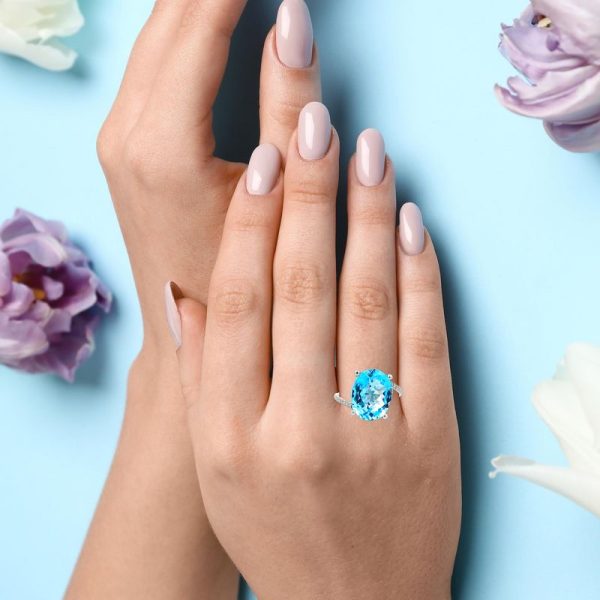 18K Gold Blue Topaz Diamond Ring GRD129
