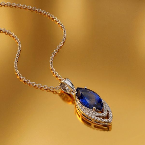 18K Gold Natural Blue Sapphire with Diamonds Necklace GPD025