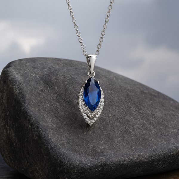 Timeless Sapphire Pendant with Diamonds - 18K Gold Necklace