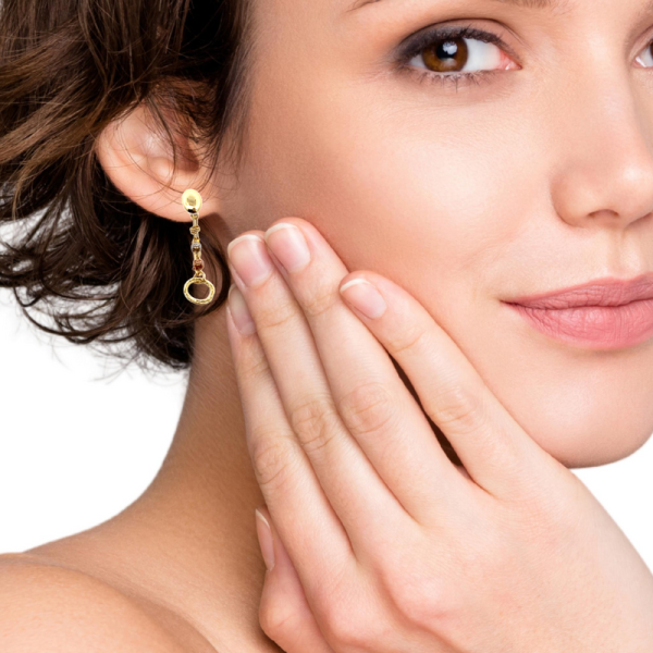 18K Tri-Color Gold Dangle Earrings with Textured Rings GE004