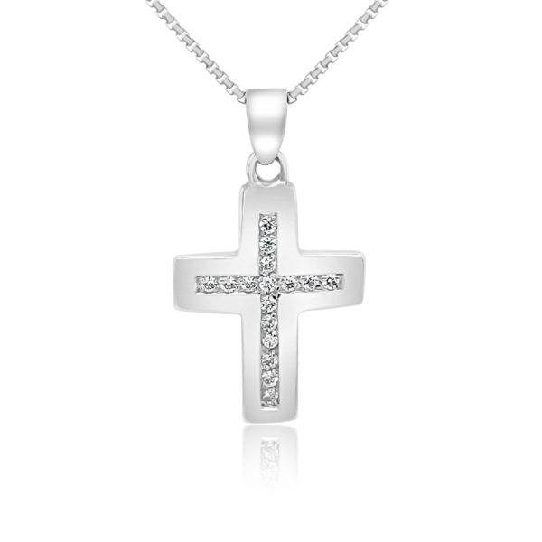 Dimensional with Cubic Zirconia 18K Gold Cross Pendant GC055