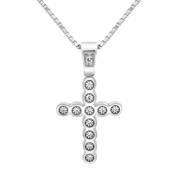 Modern Bezel-Set CZ Cross Pendant in 18K White Gold GC060