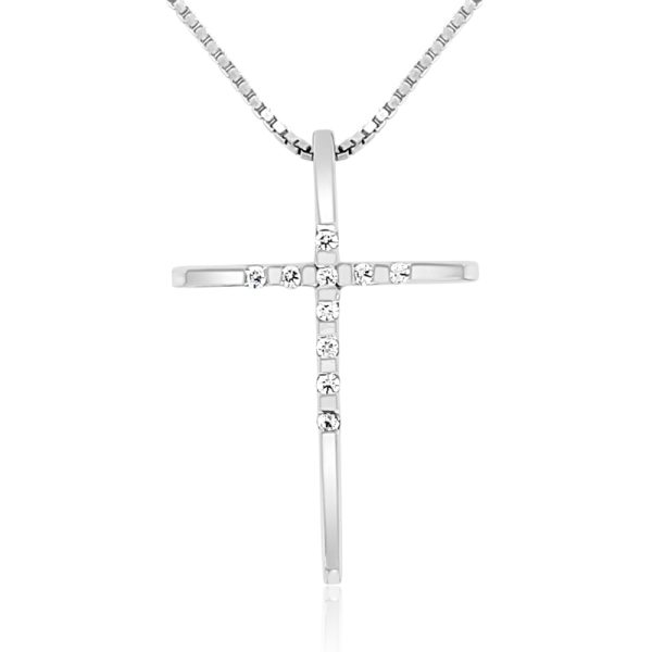Sleek Channel-Set 18K White Gold Cross Pendant GC069