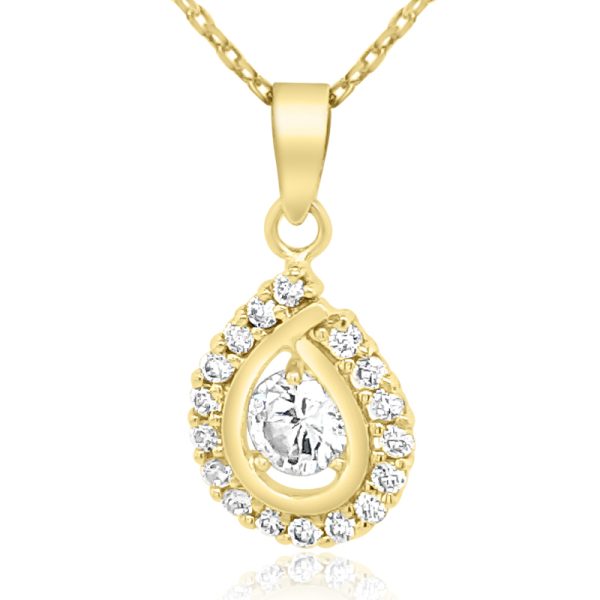 Solid 18K Gold 'Cascade' CZ Pave Teardrop Pendant GP0621
