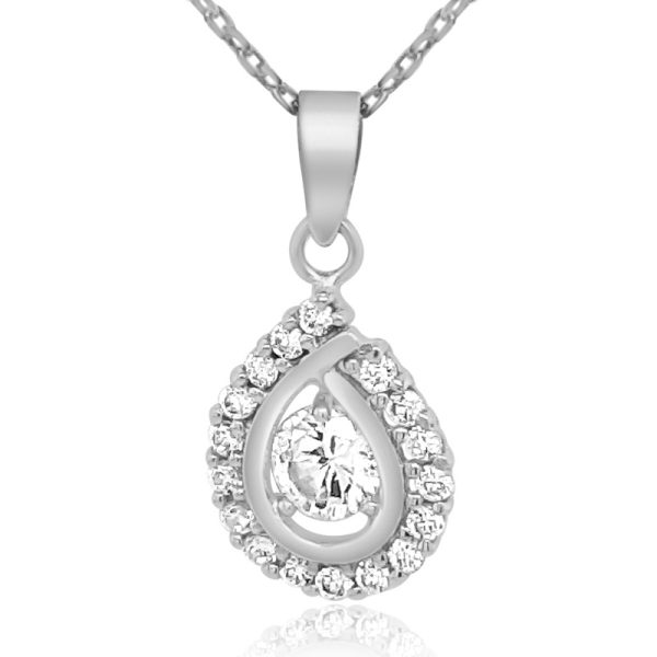 Solid 18K White Gold 'Cascade' CZ Pave Teardrop Pendant GP062