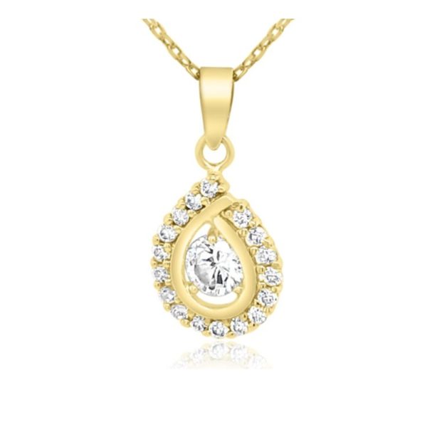 Solid 18K Gold 'Cascade' CZ Pave Teardrop Pendant GP0621