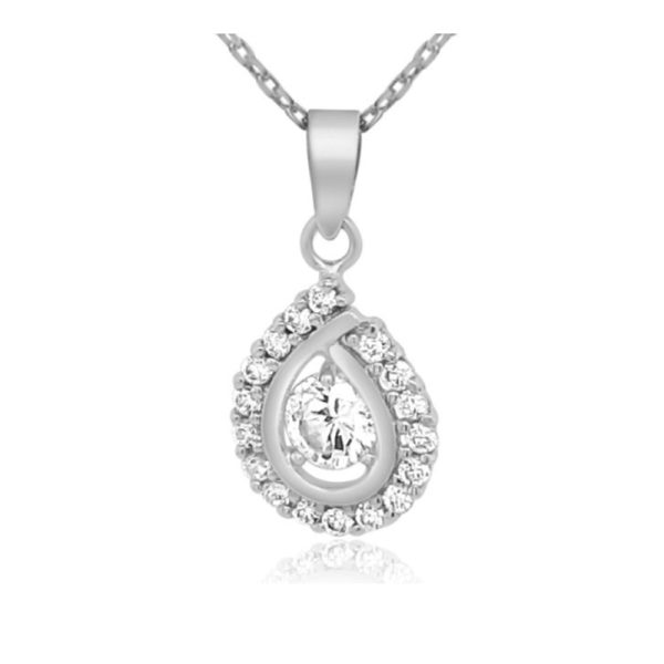 Solid 18K White Gold 'Cascade' CZ Pave Teardrop Pendant GP062