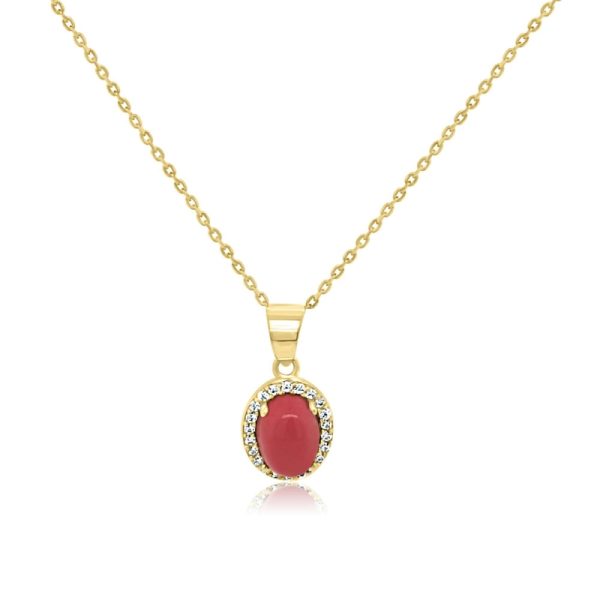 9K Gold Red Cabochon Pendant with CZ Halo GP087