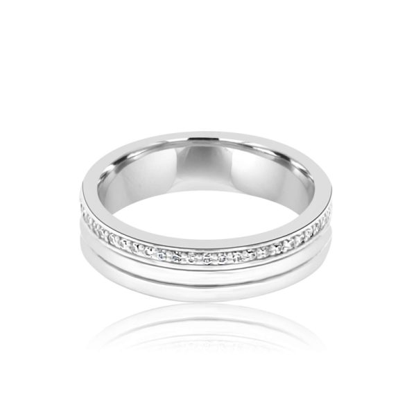 Cubic Zirconia Pave Groove Band Ring - 9K Gold GR063