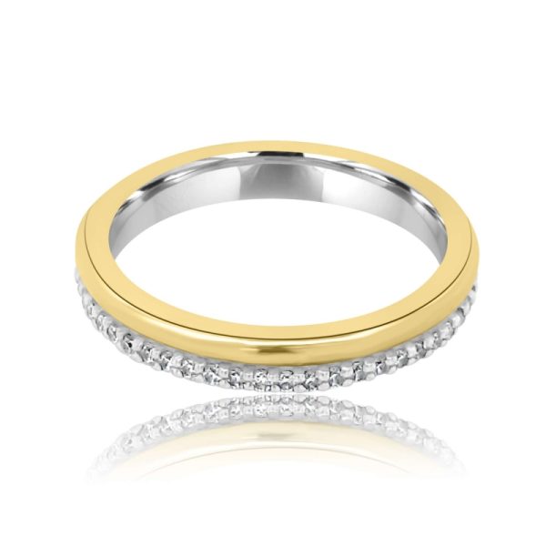 Two-Tone Yellow Gold CZ Pave Band Ring GR062