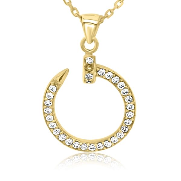 Designer-Style 18K Yellow Gold Pave CZ C-Shape Pendant GP068
