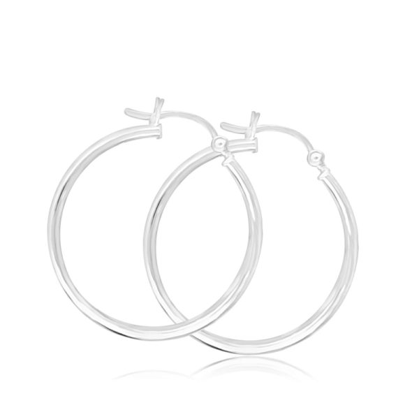 Timeless 9K White Gold Classic Thin Hoop Earrings GE094