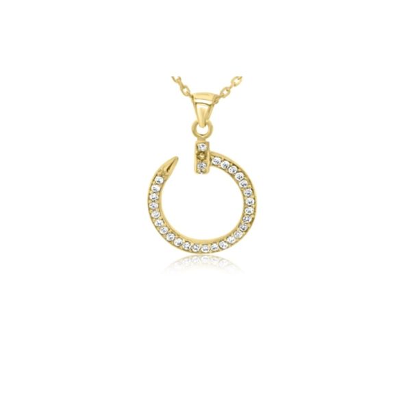 Designer-Style 18K Yellow Gold Pave CZ C-Shape Pendant GP068
