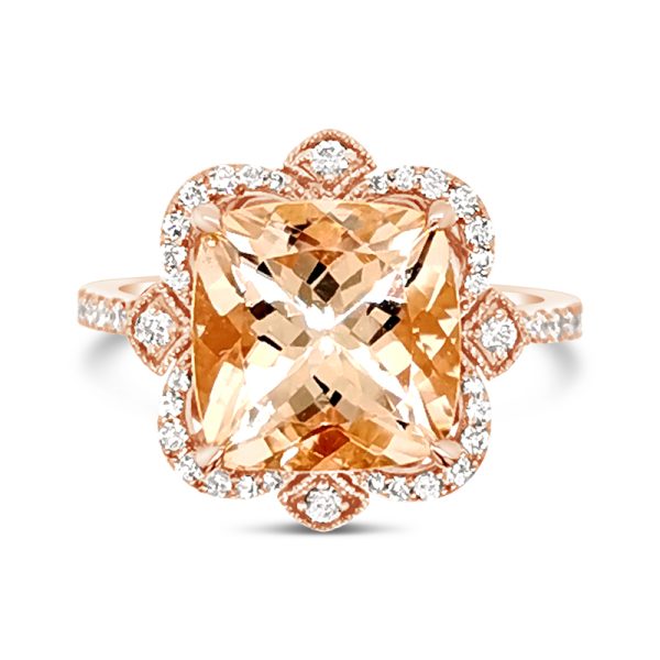 18K Gold Morganite Diamond Ring GRD076