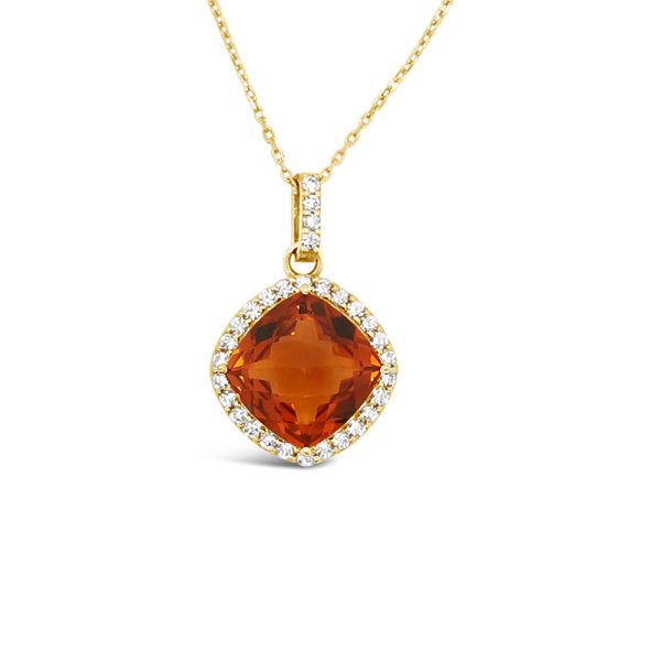 18K Gold Necklace with Madeira Citrine & Diamond Halo GPD036