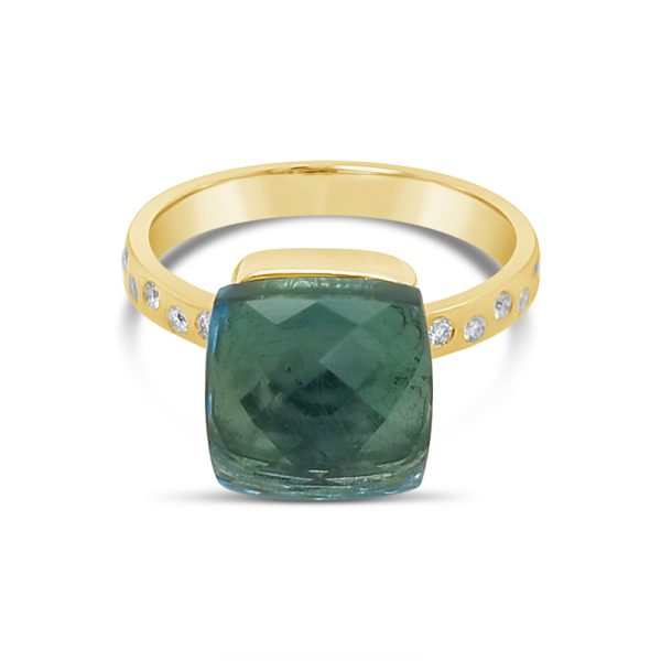18K Gold Green Quartz & Diamond Accent Cocktail Ring GRD082B