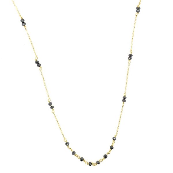 18K Yellow Gold Black Diamond Beaded Station Necklace GPD167