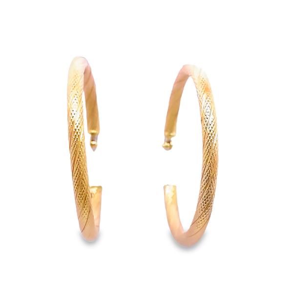 9K Rose Gold Twisted Rope Texture Hoop Earrings GE095