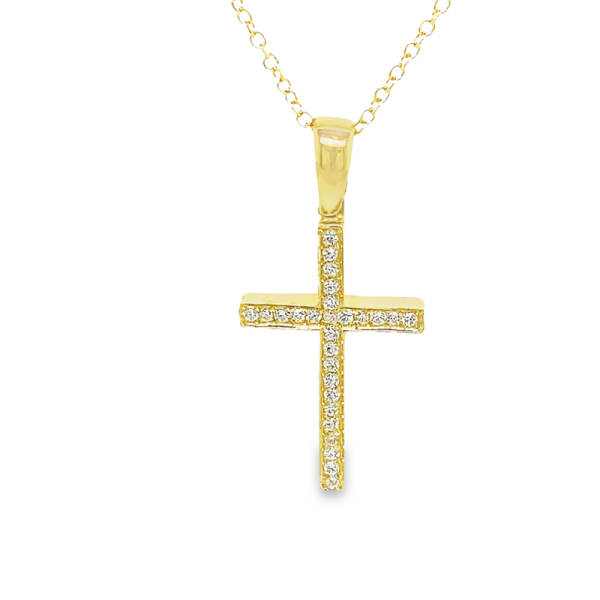 Dazzling Double-Row Pave CZ 18K Gold Cross Pendant GC074