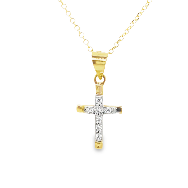 Dainty 18K Gold & CZ Center Pave Cross Pendant GC073