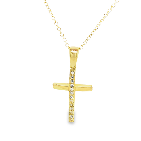 Modern Half-Pave 18K Gold Cross Pendant / CZ Accents GC072