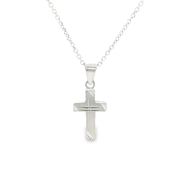 18K Gold Engraved & Polished Two-Tone Cross Pendant GC035