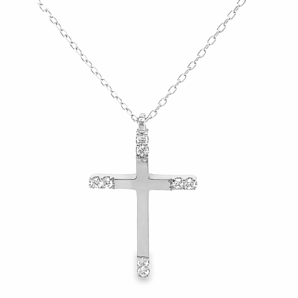 Minimalist 18K White Gold Accented Tip Cross Necklace GC061