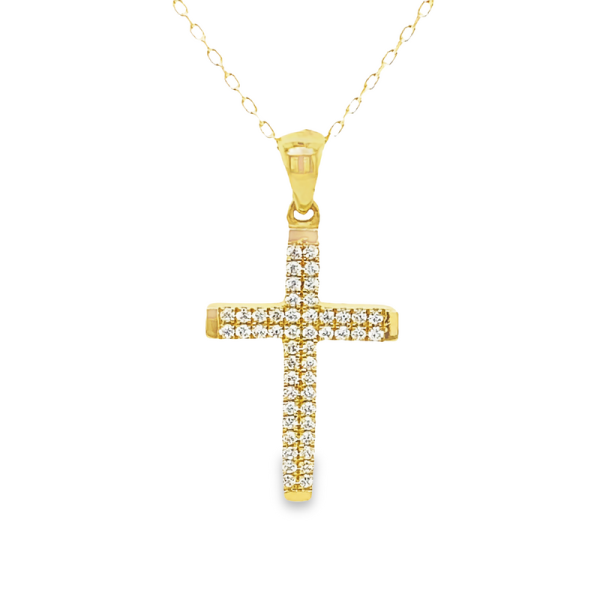 Dazzling 18K Yellow Gold Pave CZ Cross Necklace GC062