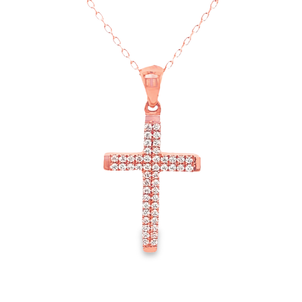 Dazzling 18K Rose Gold Pave CZ Cross Necklace GC063