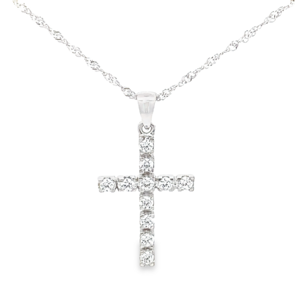 18K Gold Pave CZ Cross Pendant - Double Row Dazzle GC076