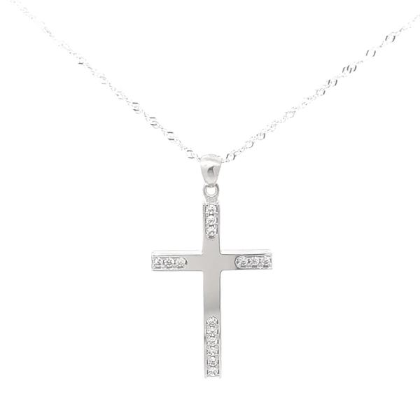 18K White Gold Accented Cross Pendant - Subtle Sparkle GC058