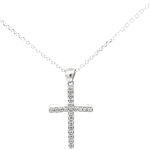 Dazzling 18K Gold Double-Row Pave Cross Pendant GC075