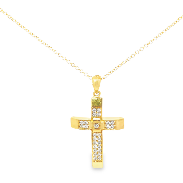 Substantial 9K Gold Bordered CZ Cross Pendant GC080