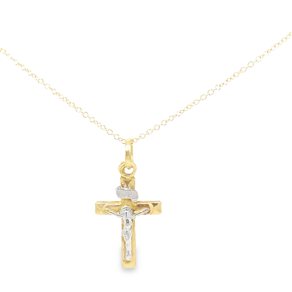 Traditional Two-Tone 9K Gold Crucifix Cross Pendant GC083