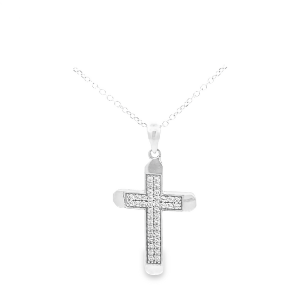 Brilliant 9K White Gold Double-Row Pave Cross Pendant GC081